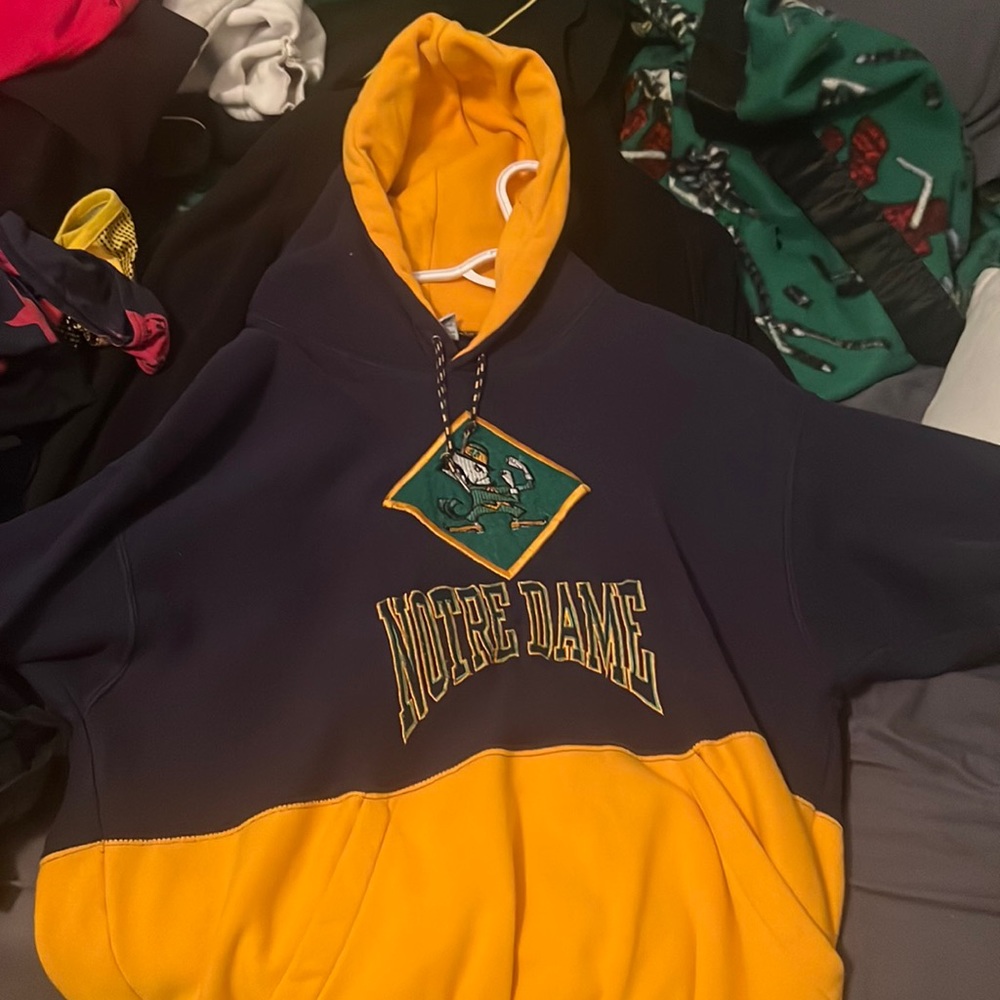 Throwback Navy And Gold Notre Dame Hoodie Size La… - image 1